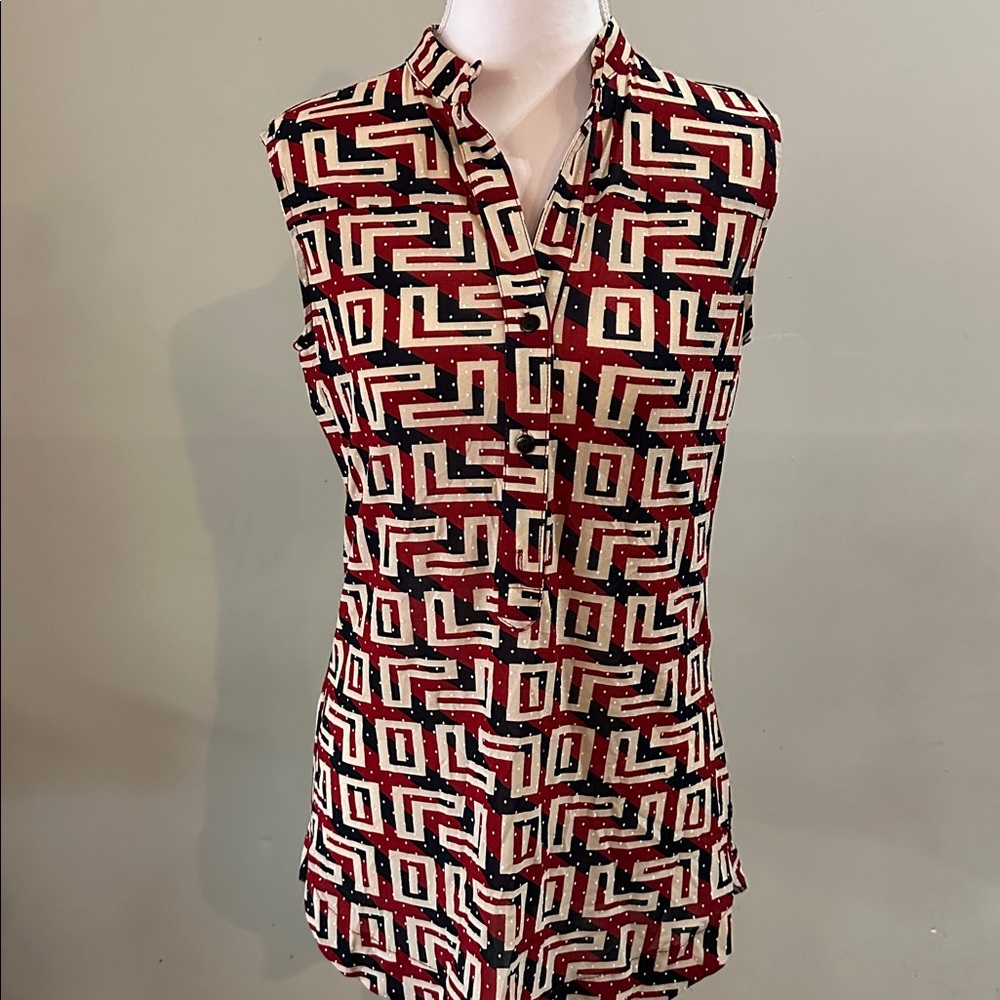 GG Collection Brown Graphic Sleeveless Blouse